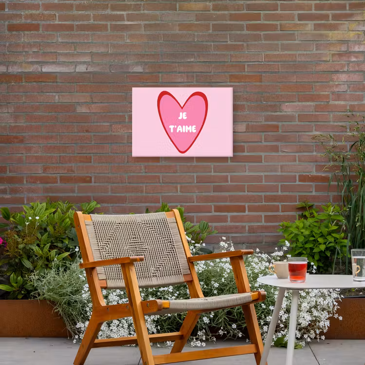 Hart - Frans - Valentijn - Roze Tuinposter op houten frame 2 cm dik klein -sfeer3