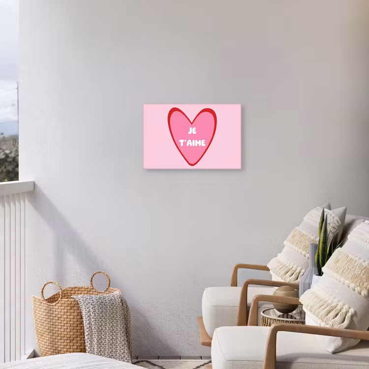 Hart - Frans - Valentijn - Roze Tuinposter op houten frame 2 cm dik klein -sfeer1