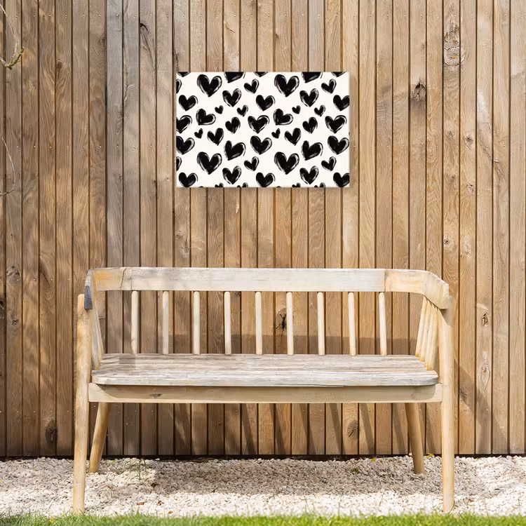 Hartjes - Patroon - Zwart Tuinposter op houten frame 2 cm dik klein 845 -sfeer4
