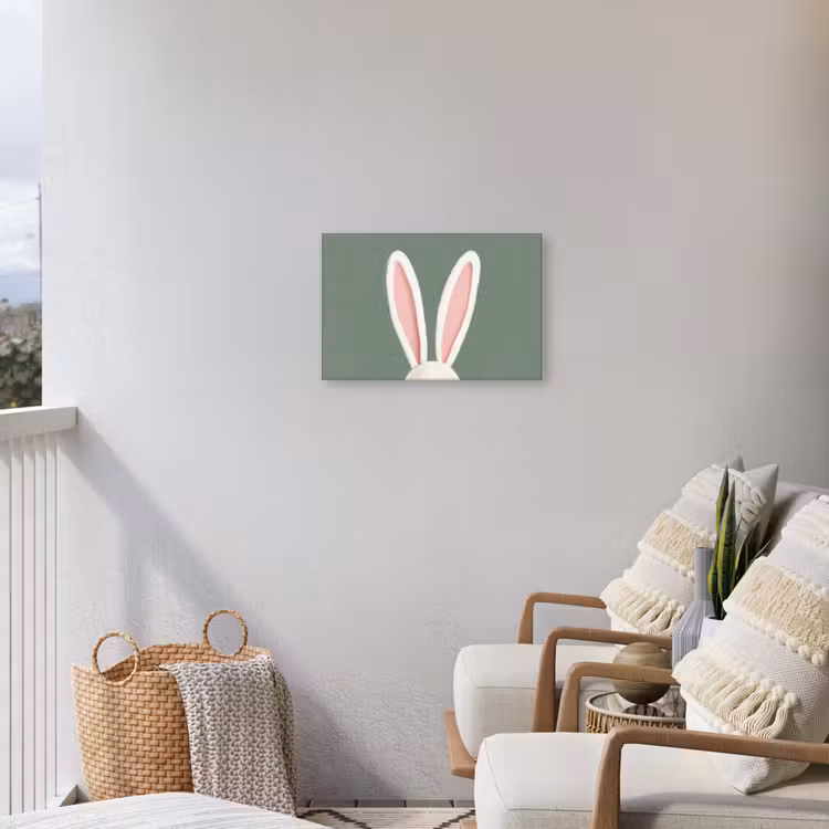 Hazen - Oren - Roze Tuinposter op houten frame 2 cm dik klein -sfeer1
