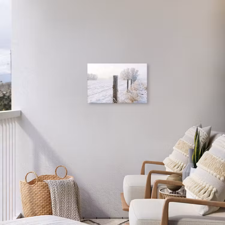 Hek - Sneeuw - Mist - Platteland - Nostalgisch Tuinposter op houten frame 2 cm dik klein -sfeer1