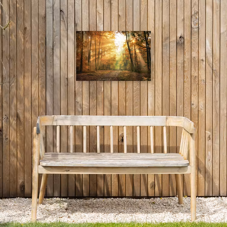 Herfstbos in gouden zonlicht Tuinposter op houten frame 2 cm dik klein -sfeer4