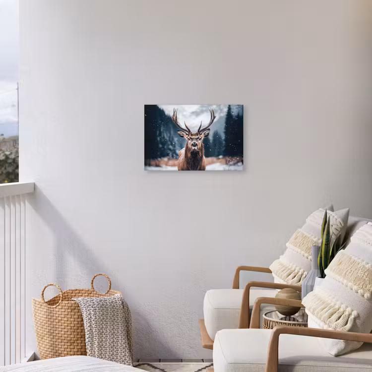 Hert - Dieren - Landschap - Winter - Sneeuw Tuinposter op houten frame 2 cm dik klein -sfeer1