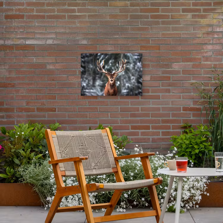 Hert - Winter - Sneeuw - Bos - Natuur - Dier Tuinposter op houten frame 2 cm dik klein -sfeer3