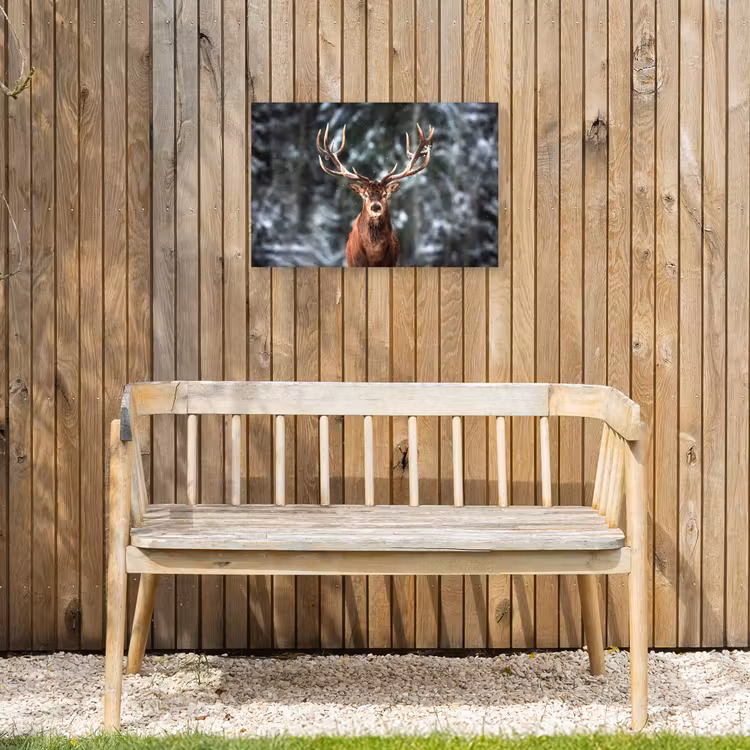 Hert - Winter - Sneeuw - Bos - Natuur - Dier Tuinposter op houten frame 2 cm dik klein -sfeer4