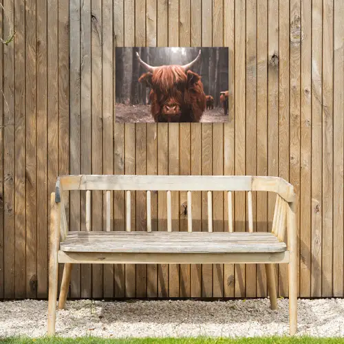 Hooglander in het Bos Tuinposter op houten frame 2 cm dik klein -sfeer4