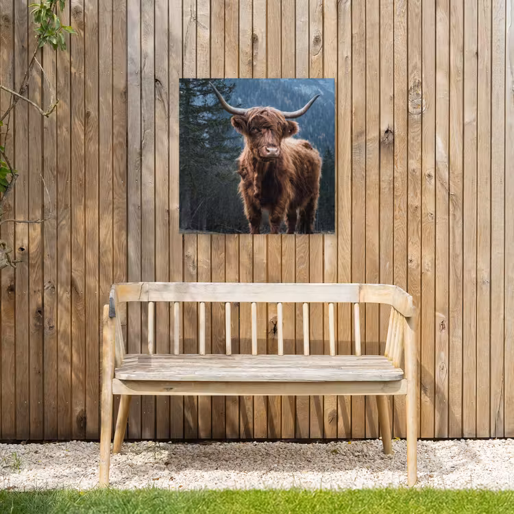 Hooglander voor Bergen Tuinposter op houten frame 2 cm dik middel -sfeer4