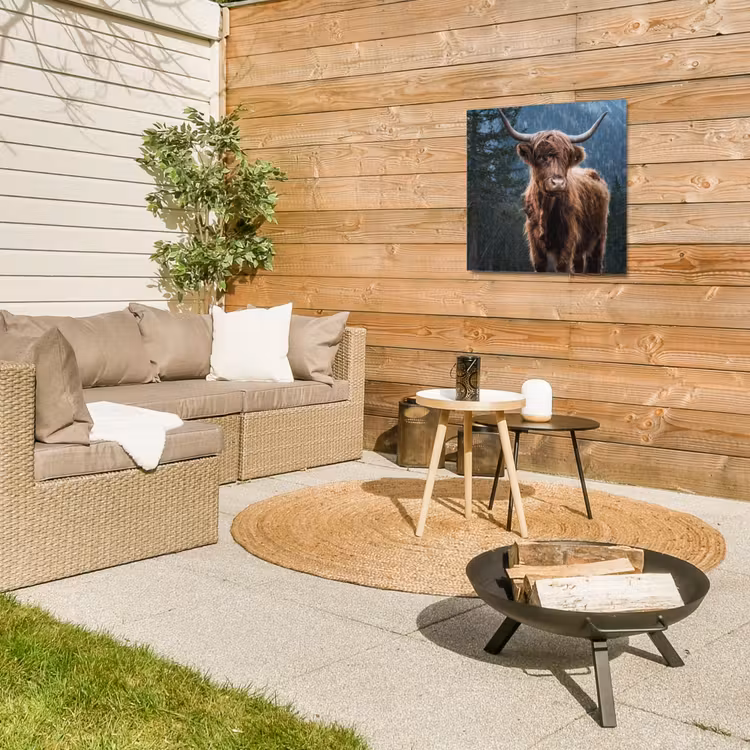 Hooglander voor Bergen Tuinposter op houten frame 2 cm dik middel -sfeer2
