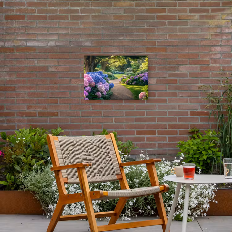 Hortensia- Park - Pad Tuinposter op houten frame 2 cm dik klein -sfeer3