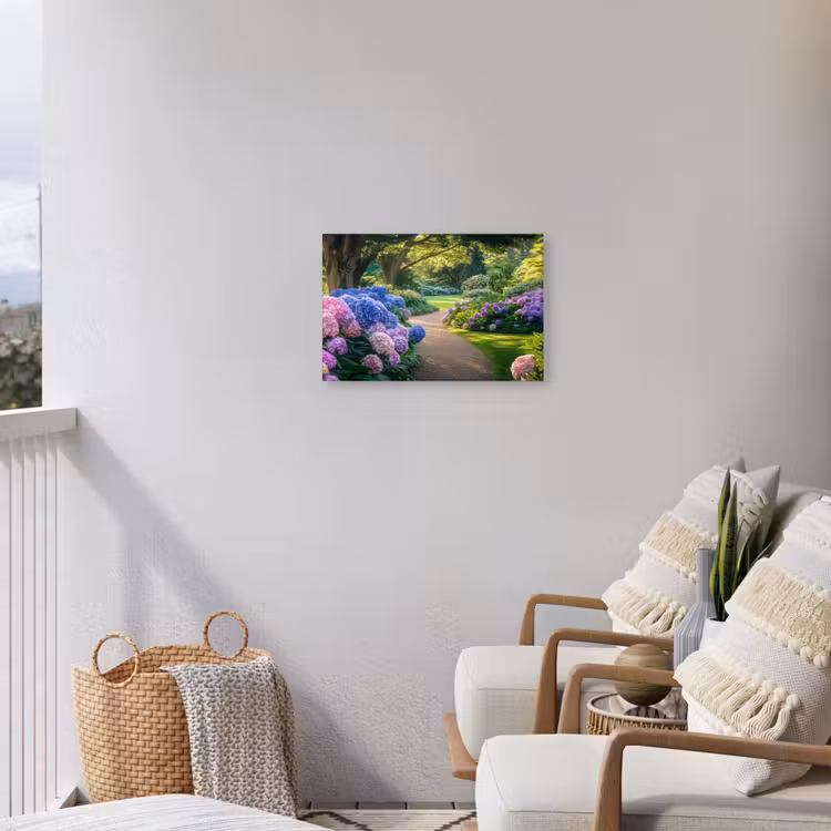 Hortensia- Park - Pad Tuinposter op houten frame 2 cm dik klein -sfeer1