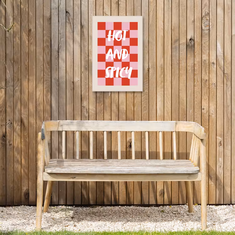Hot - Spicy - Geruit - Rood Tuinposter op houten frame 2 cm dik klein -sfeer4