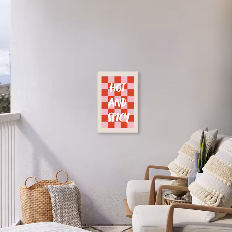 Hot - Spicy - Geruit - Rood Tuinposter op houten frame 2 cm dik klein -sfeer1