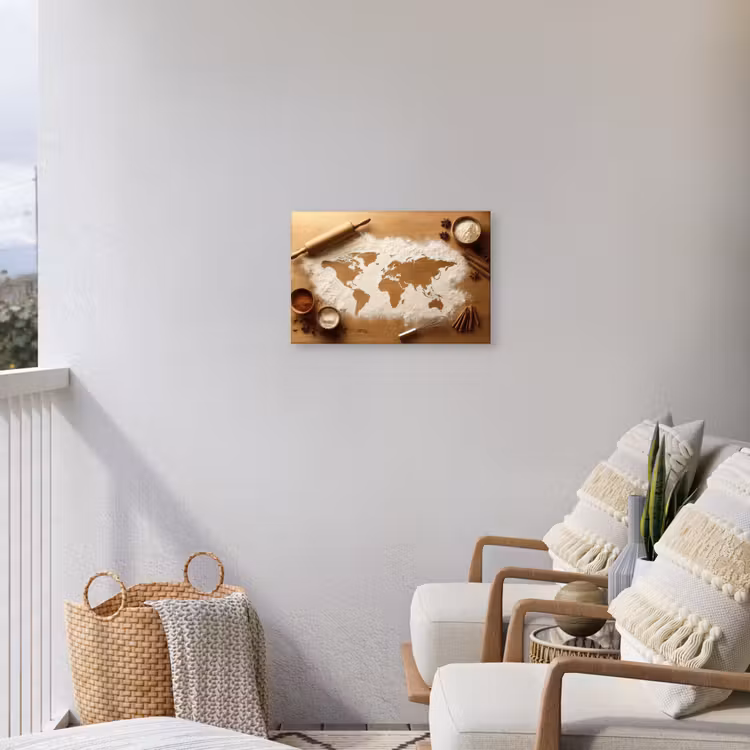 Hout - Wereldkaart - Bakken - Keuken Tuinposter op houten frame 2 cm dik klein -sfeer1
