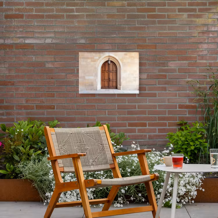 Houten - Deur - Lantaarn Tuinposter op houten frame 2 cm dik klein -sfeer3