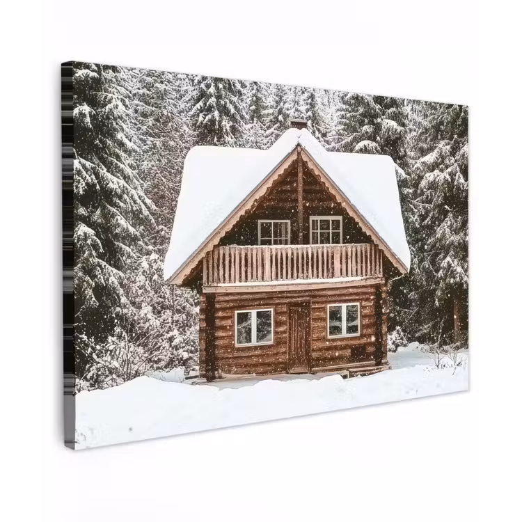 Huis - Bos - Winter - Natuur - Sneeuw Tuinposter op houten frame 2 cm dik klein -3d
