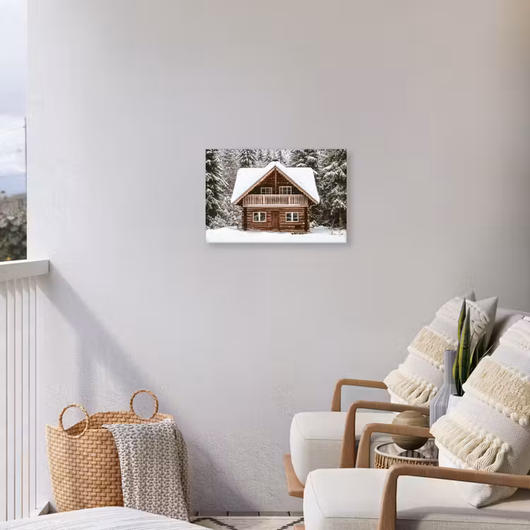 Huis - Bos - Winter - Natuur - Sneeuw Tuinposter op houten frame 2 cm dik klein -sfeer1