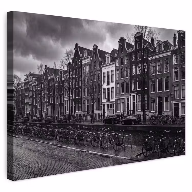 Huis - Gracht - Amsterdam - Architectuur - Zwart-wit Tuinposter op houten frame 2 cm dik klein -3d