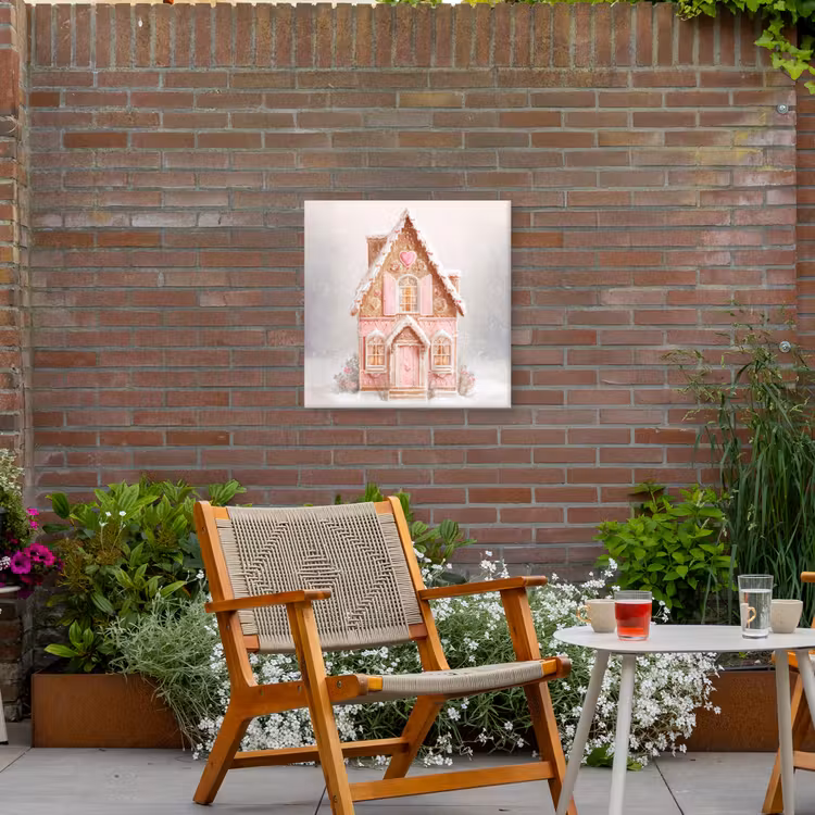Huisje - Suiker - Pastel Tuinposter op houten frame 2 cm dik middel -sfeer3