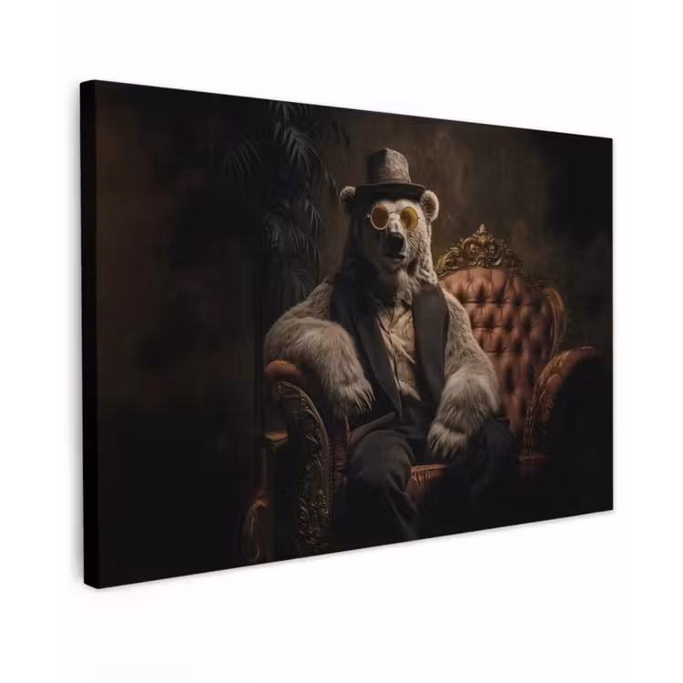 Ijsbeer - Hoed - Bril - Stoel Tuinposter op houten frame 2 cm dik klein -3d