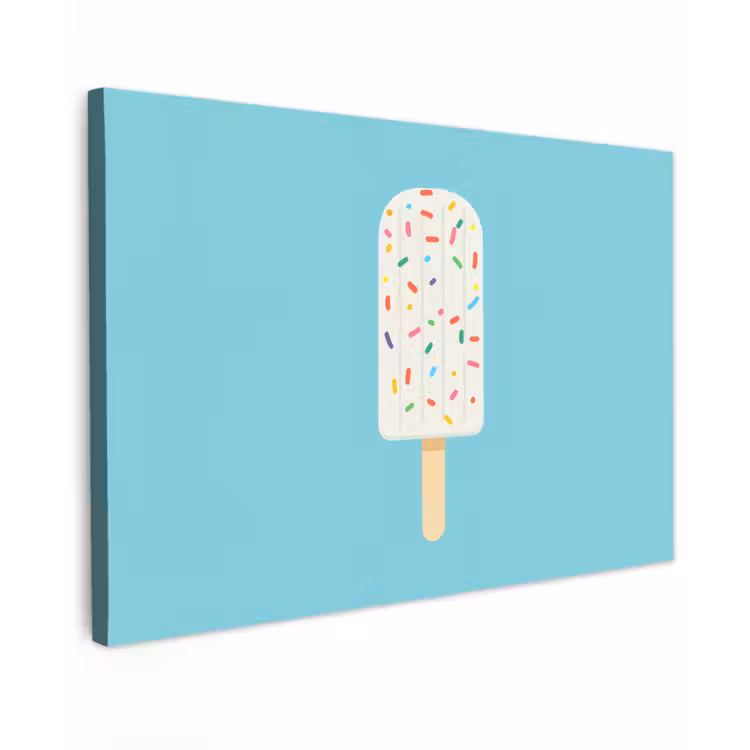 Ijsje - Stokje - Sprinkles - Lichtblauw Tuinposter op houten frame 2 cm dik klein -3d