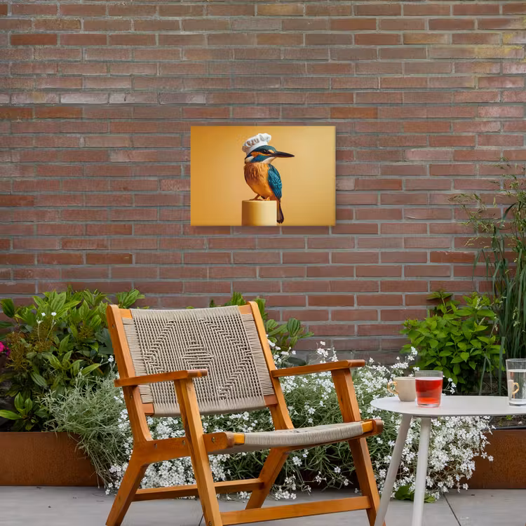 Ijsvogel - Pilaar - Koksmuts - Vogel Tuinposter op houten frame 2 cm dik klein -sfeer3