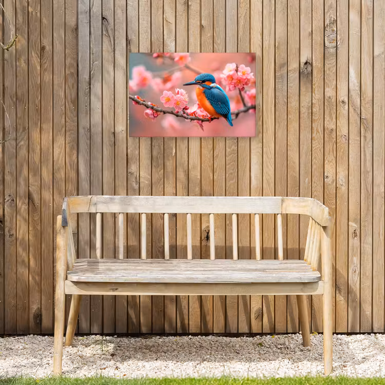 IJsvogel tussen Kersenbloesems Tuinposter op houten frame 2 cm dik klein -sfeer4