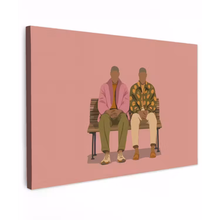 Illustratie - Bankje - Personen - Minimalistisch Tuinposter op houten frame 2 cm dik klein -3d