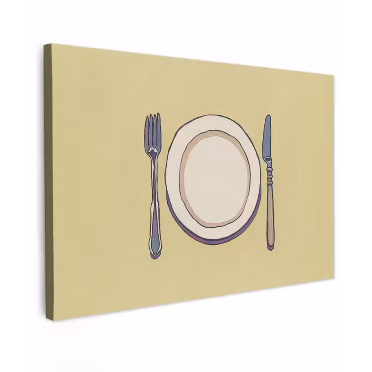 Illustratie - Bord - Bestek - Beige Tuinposter op houten frame 2 cm dik klein -3d