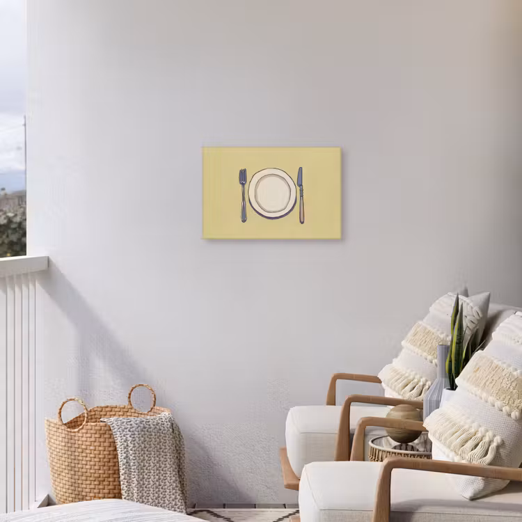 Illustratie - Bord - Bestek - Beige Tuinposter op houten frame 2 cm dik klein -sfeer1