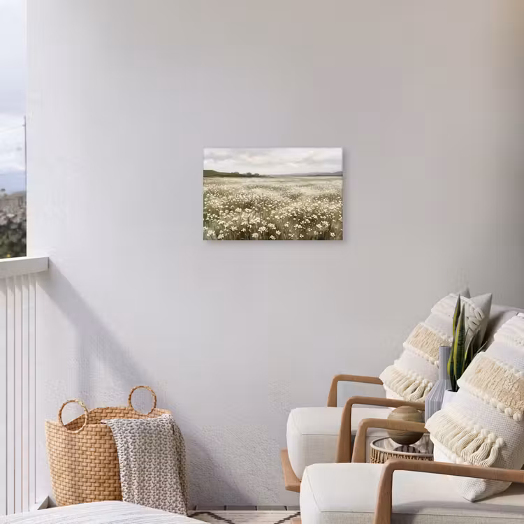 Illustratie - Landschap - Wit Tuinposter op houten frame 2 cm dik klein -sfeer1