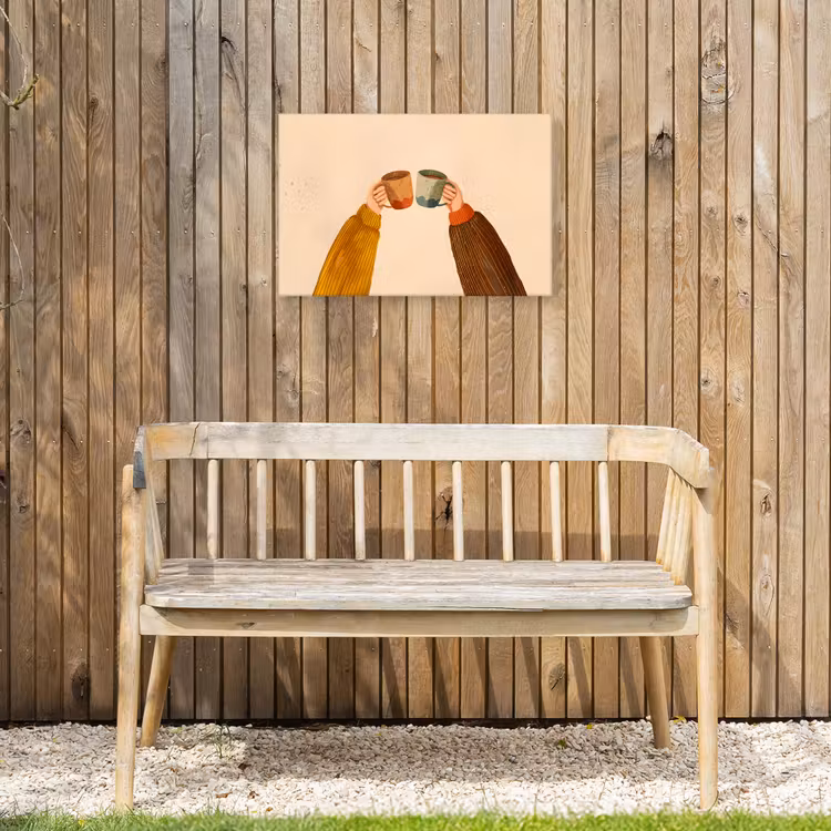 Illustratie - Mokken - Proosten - Bruin Tuinposter op houten frame 2 cm dik klein -sfeer4
