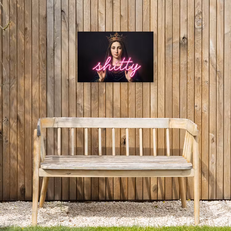 Ironisch - Tekst - Neon Tuinposter op houten frame 2 cm dik klein -sfeer4