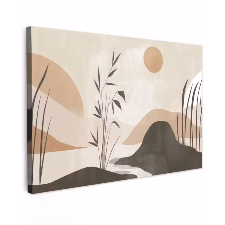 Japandi - Landschap - Beige Tuinposter op houten frame 2 cm dik klein -3d