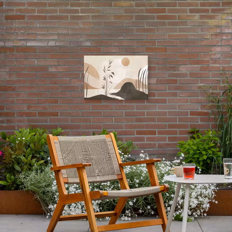 Japandi - Landschap - Beige Tuinposter op houten frame 2 cm dik klein -sfeer3