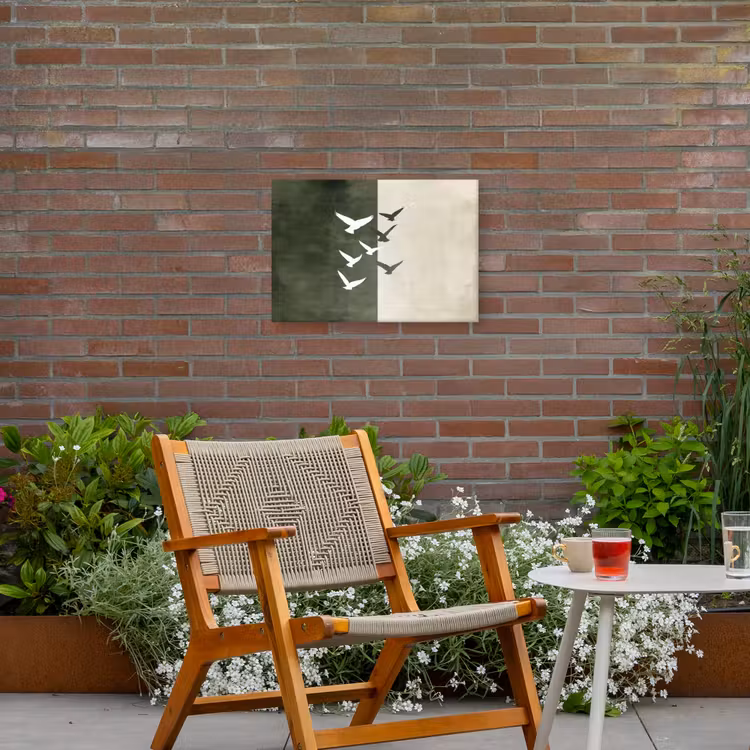 Japandi - Vogel - Groen Tuinposter op houten frame 2 cm dik klein -sfeer3