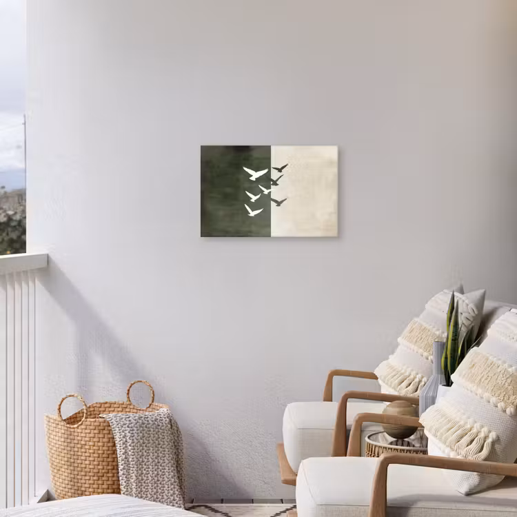 Japandi - Vogel - Groen Tuinposter op houten frame 2 cm dik klein -sfeer1