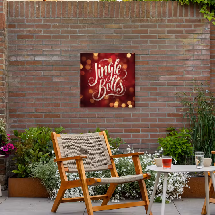 Jingle - Bells - Kerst - Rood Tuinposter op houten frame 2 cm dik middel -sfeer3