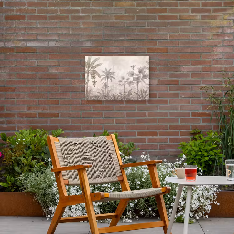 Jungle - Banenboom - Kolibrie - Beige Tuinposter op houten frame 2 cm dik klein -sfeer3