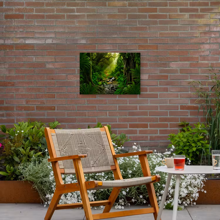 Jungle - Water - Bladeren - Zon - Natuur Tuinposter op houten frame 2 cm dik klein -sfeer3