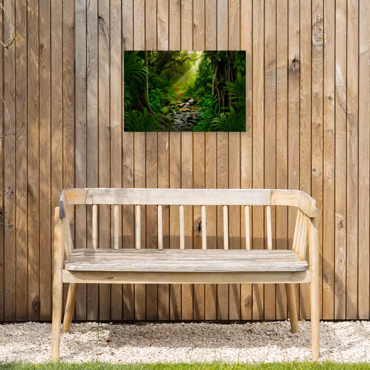 Jungle - Water - Bladeren - Zon - Natuur Tuinposter op houten frame 2 cm dik klein -sfeer4