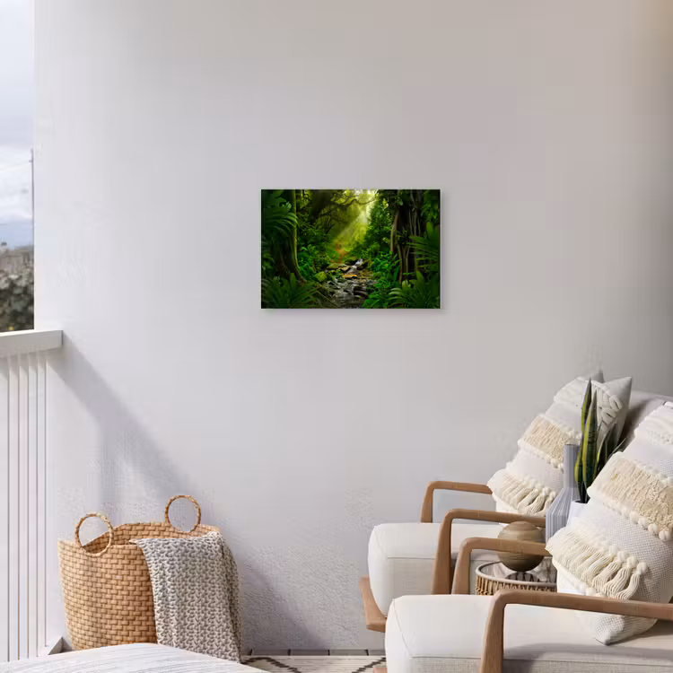Jungle - Water - Bladeren - Zon - Natuur Tuinposter op houten frame 2 cm dik klein -sfeer1