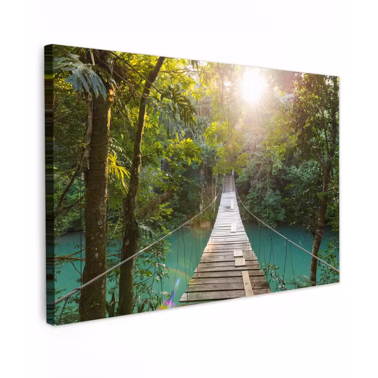 Jungle - Water - Brug - Natuur - Planten Tuinposter op houten frame 2 cm dik klein -3d