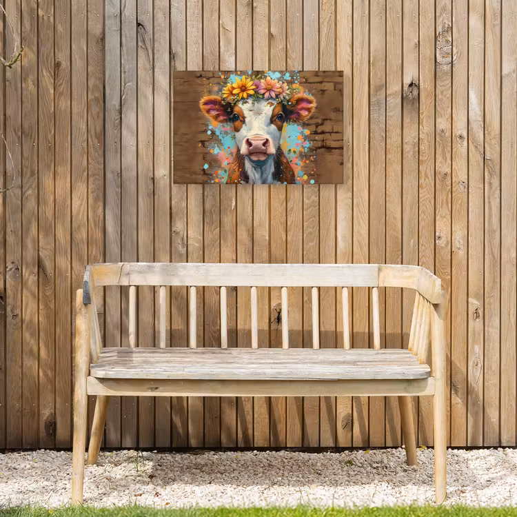 Kalf met Bloemenkroon Tuinposter op houten frame 2 cm dik klein -sfeer4