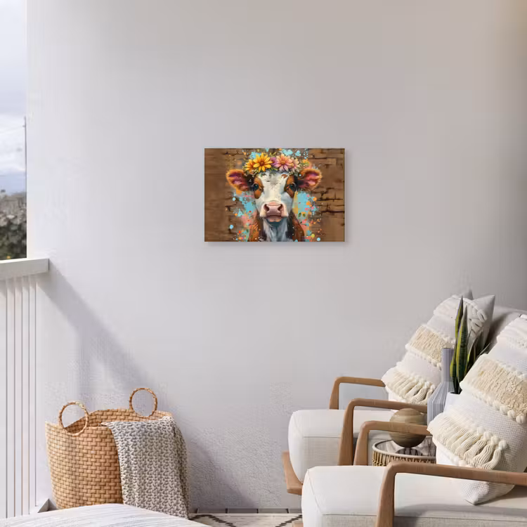 Kalf met Bloemenkroon Tuinposter op houten frame 2 cm dik klein -sfeer1