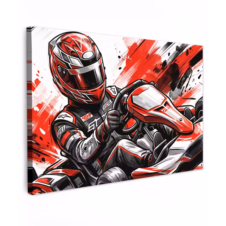Kart - Coureur - Snelheid - Rood Tuinposter op houten frame 2 cm dik klein -3d