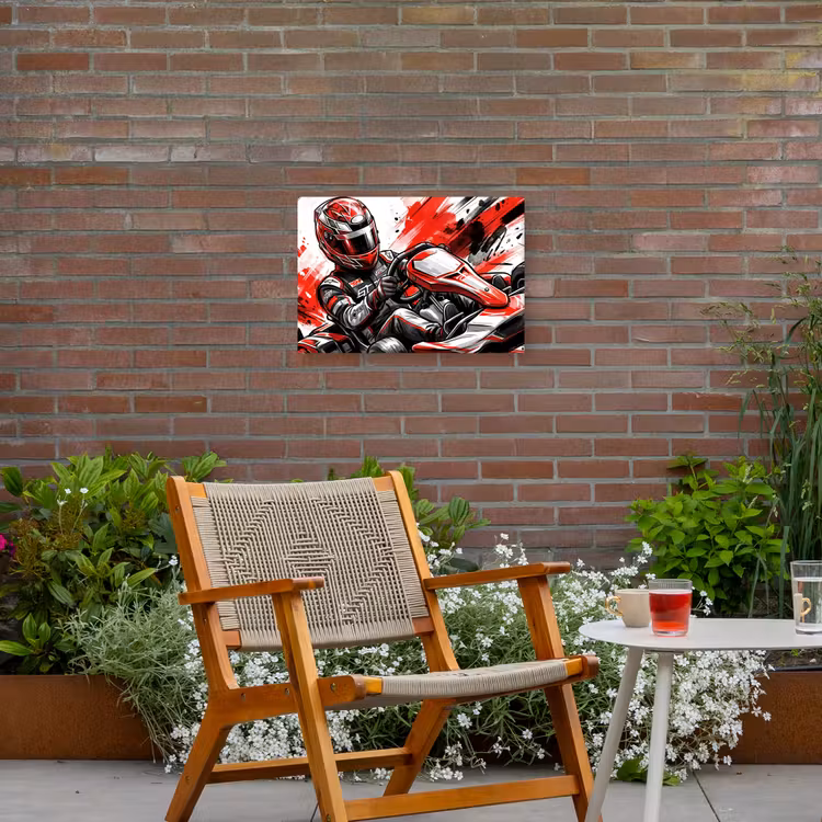 Kart - Coureur - Snelheid - Rood Tuinposter op houten frame 2 cm dik klein -sfeer3