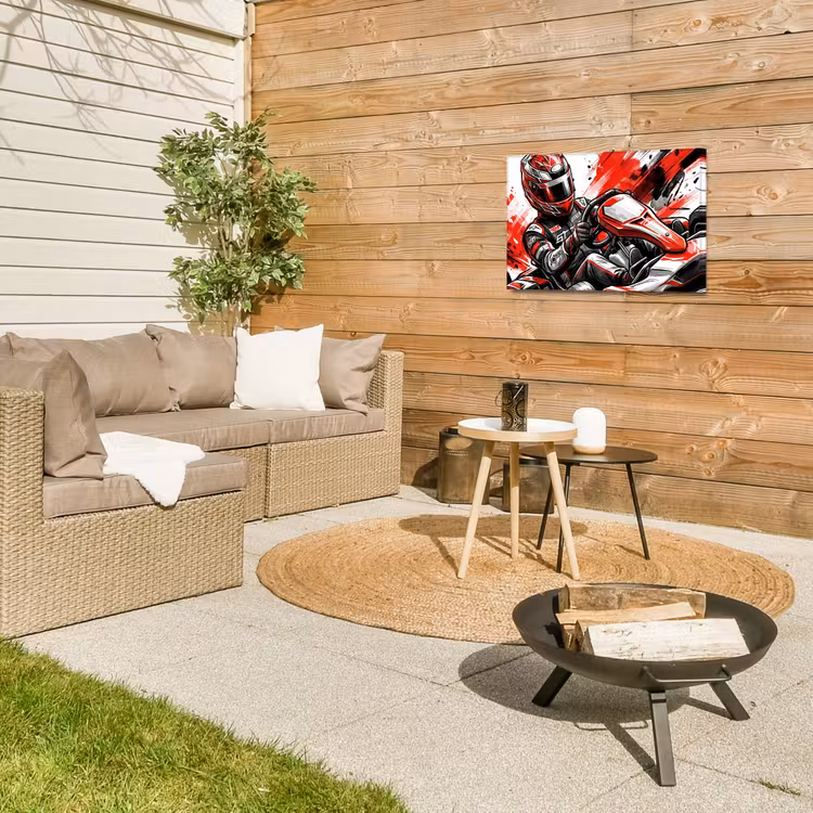 Kart - Coureur - Snelheid - Rood Tuinposter op houten frame 2 cm dik klein -sfeer2