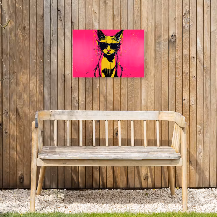 Kat - Art - Zonnebril - Roze Tuinposter op houten frame 2 cm dik klein -sfeer4
