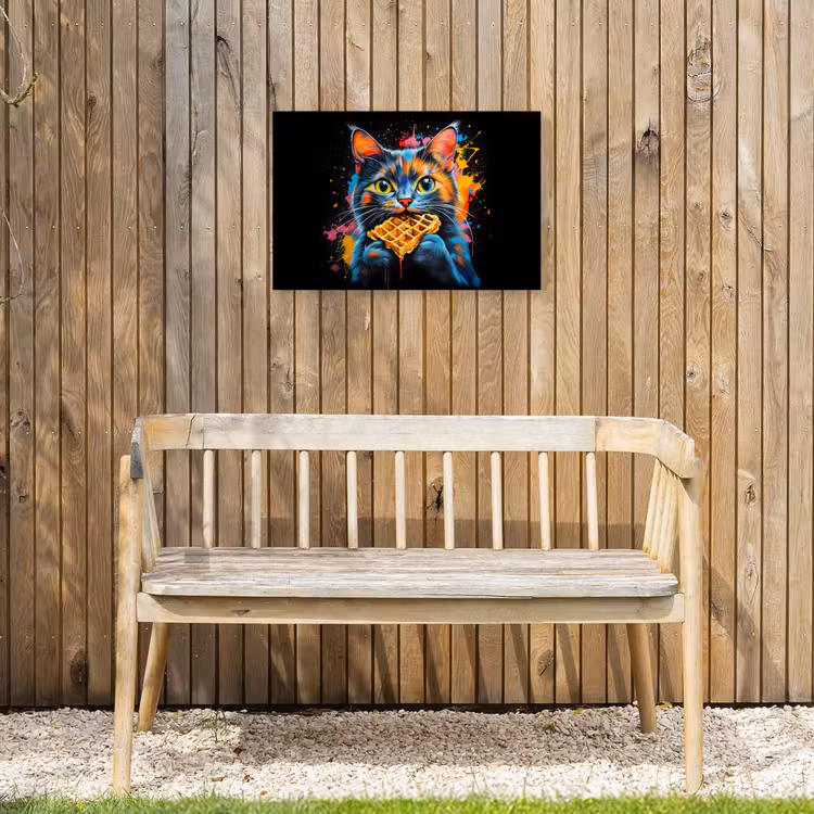 Kat - Graffiti - Kleurrijk - Wafel - Eten Tuinposter op houten frame 2 cm dik klein -sfeer4