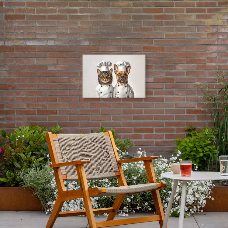 Kat - Hond - Kokskleding Tuinposter op houten frame 2 cm dik klein -sfeer3